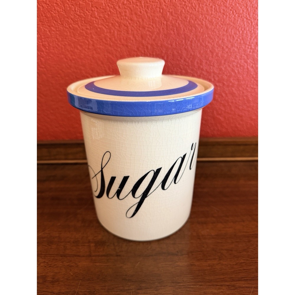Vtg TG Green England Ceramic Sugar Canister Sonoma Blue White
